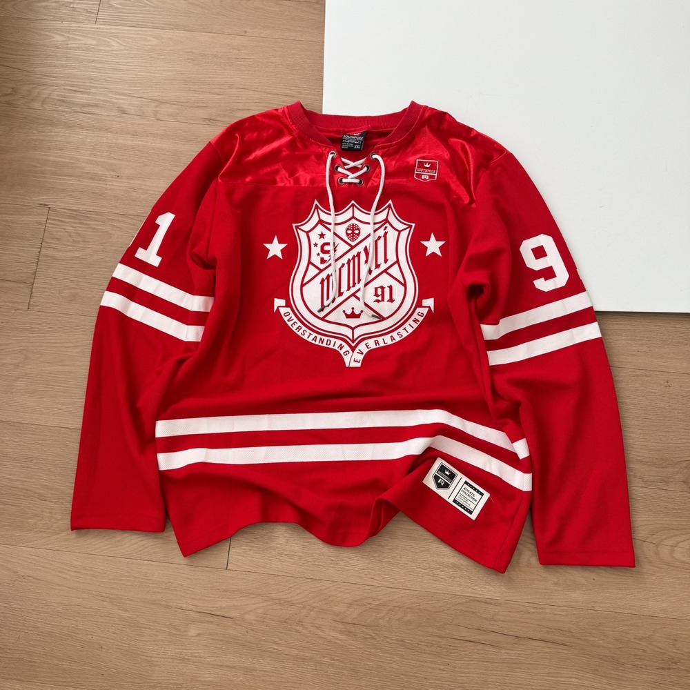 Y2K South Pole Mens XXL Red Hockey Jersey Lace Up Mesh Streetwear 91 Graphic